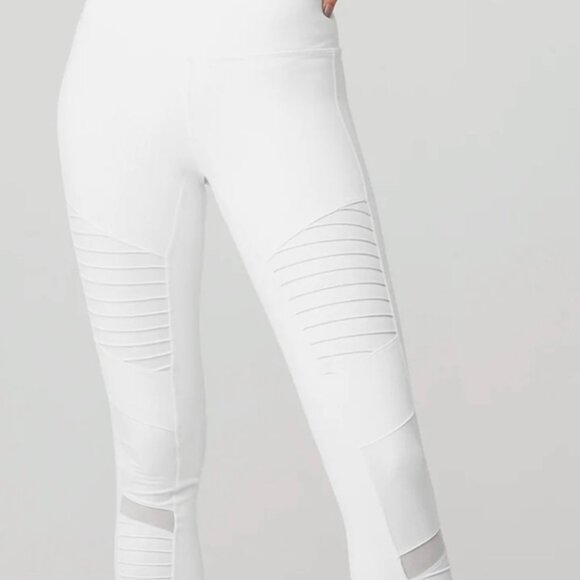 ALO Yoga Pants - ALO Yoga White Mesh Moto Leggings High Waisted Size Medium Bright WHITE